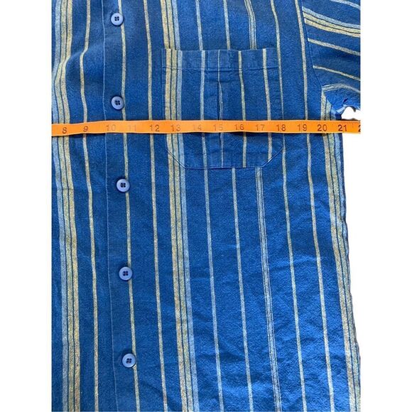 Smokey Joe’s Linen Blend Blue Yellow Stripes Button Down Medium 80s - Picture 9 of 11